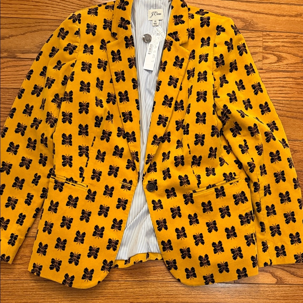 J. Crew corduroy Parke Mustard Blazer with Butterfly Design NWT size 10